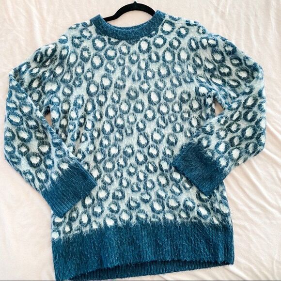 Current/Elliott The Cali Leopard Print Sweater in Blue Extra Small - Picture 3 of 9